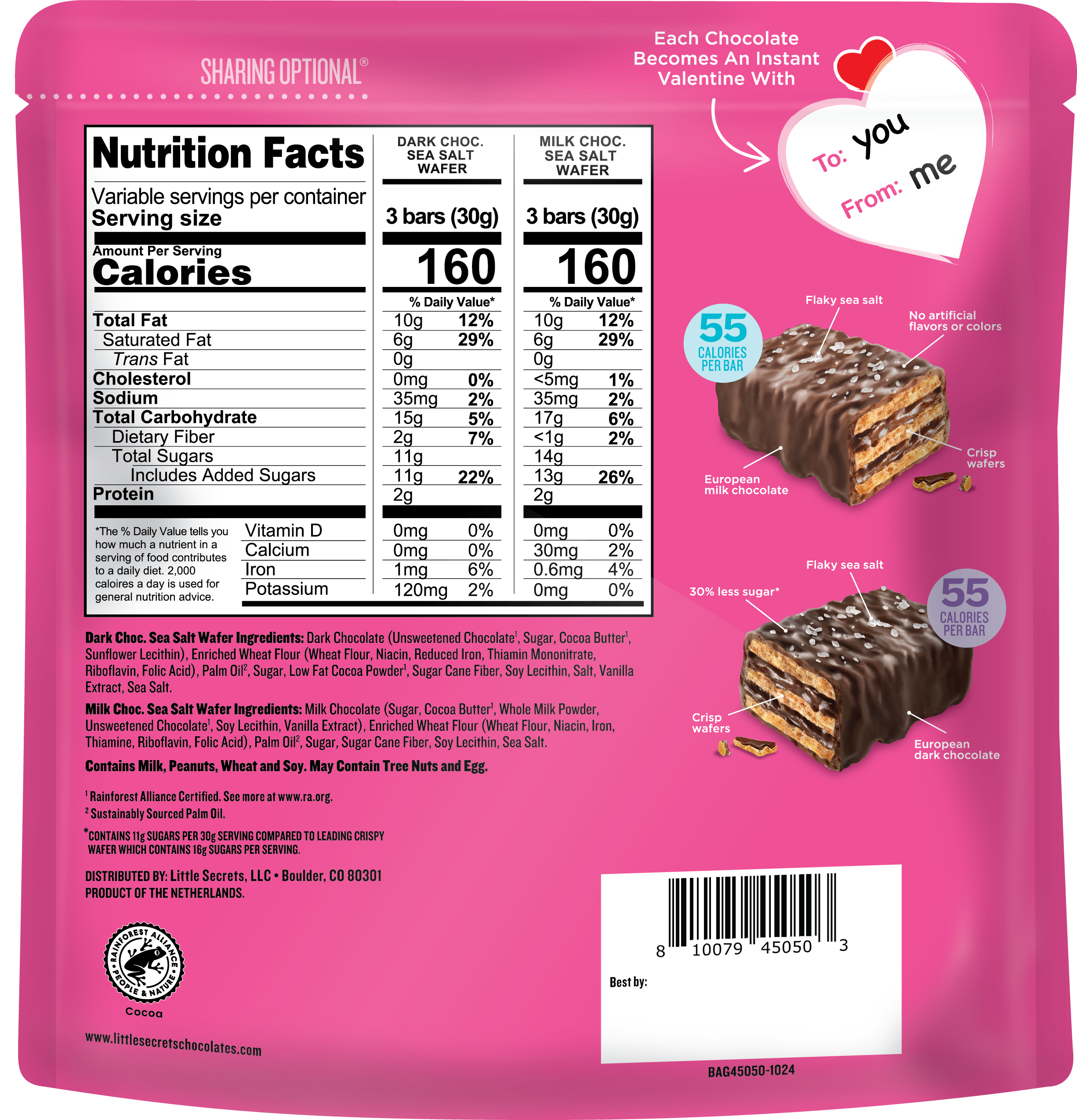 Valentine's Milk & Dark Chocolate Wafers