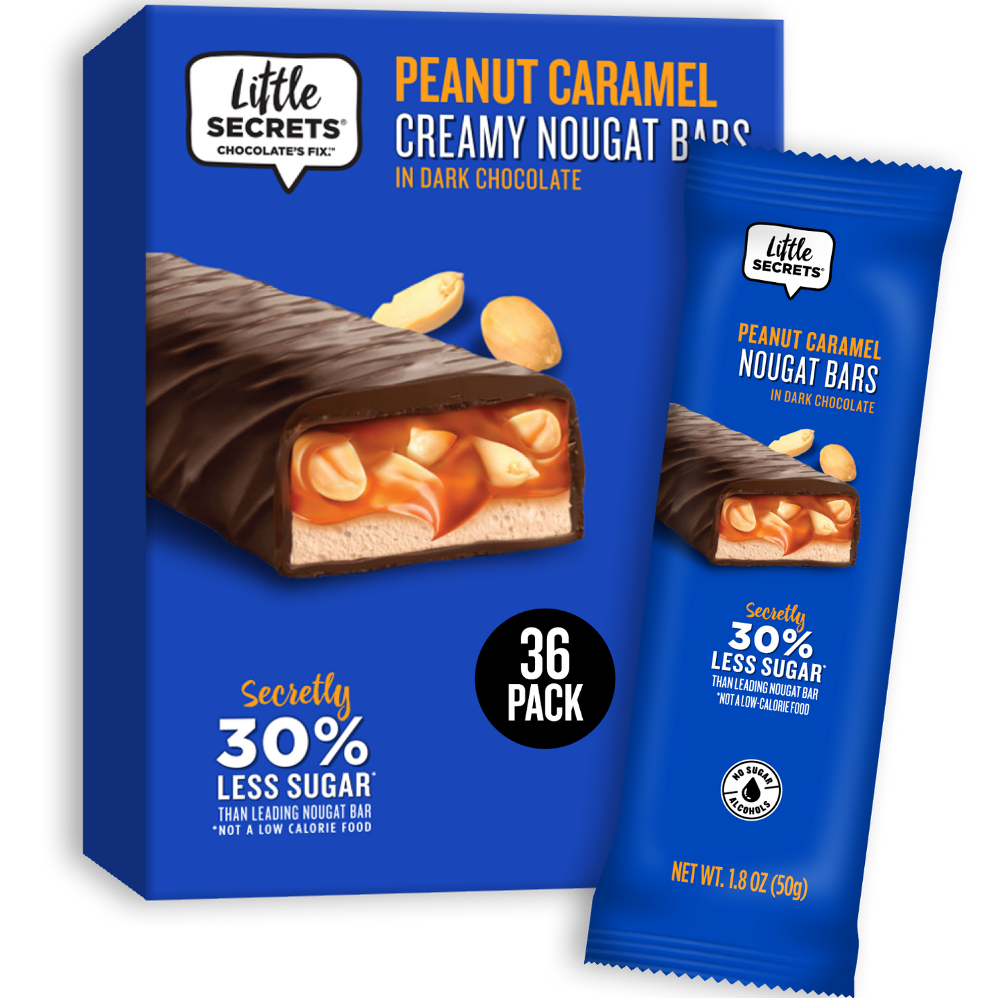 Dark Chocolate Peanut Caramel Nougat Bars | 36pk | European Quality | Premium Natural Ingredients