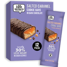 Load image into Gallery viewer, SALTED CARAMEL COOKIE BARS IN DARK CHOCOLATE  (12 twin pack bars)
